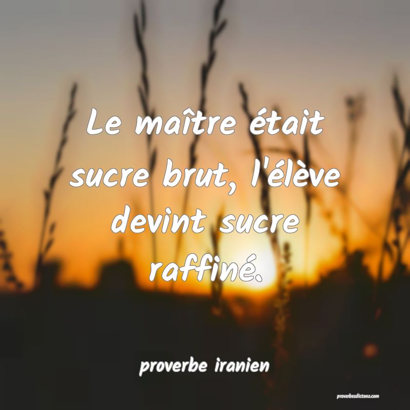  Le maître était sucre brut, l'élève devint sucre raffiné.