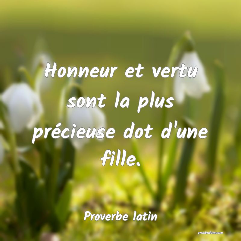 Honneur et vertu sont la plus précieuse dot d'une fille.