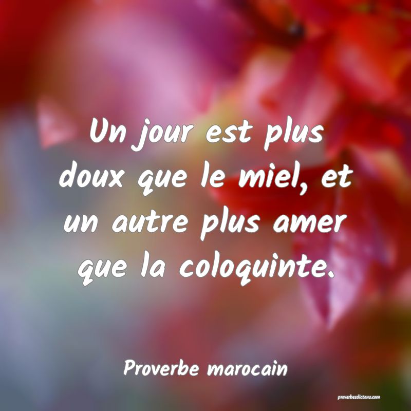 Un jour est plus doux que le miel, et un autre plus amer que la coloquinte.