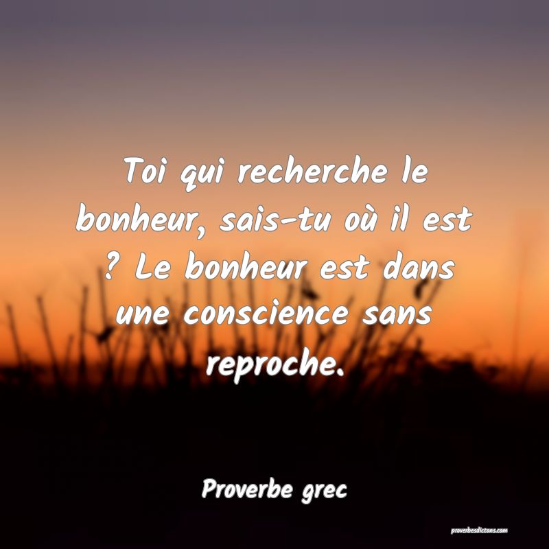 Toi qui recherche le bonheur, sais-tu où il est ? Le bonheur est dans une conscience sans reproche.