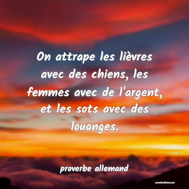  On attrape les lièvres avec des chiens, les femmes avec de l'argent, et les sots avec des louanges.