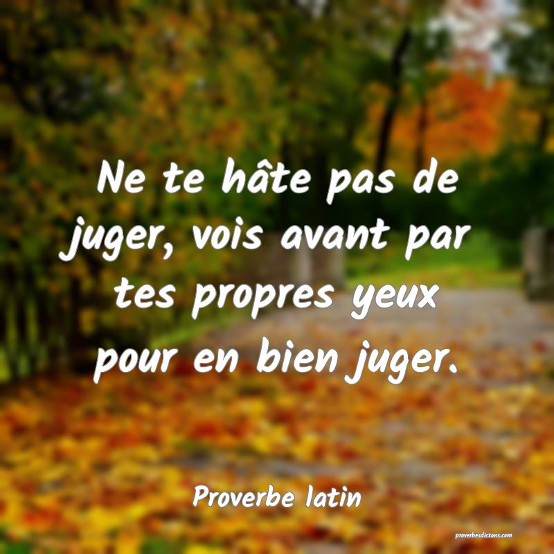 Ne te hâte pas de juger, vois avant par tes propres yeux pour en bien juger.