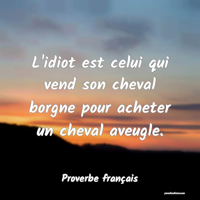 L'idiot est celui qui vend son cheval borgne pour acheter un cheval aveugle.