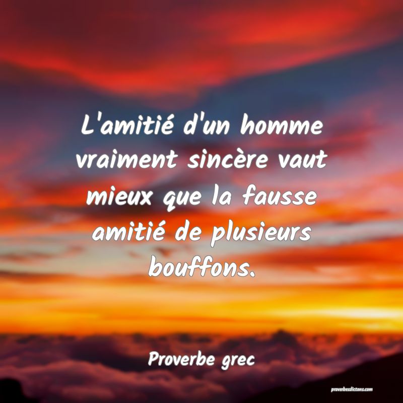 L'amitié d'un homme vraiment sincère vaut mieux que la fausse amitié de plusieurs bouffons.