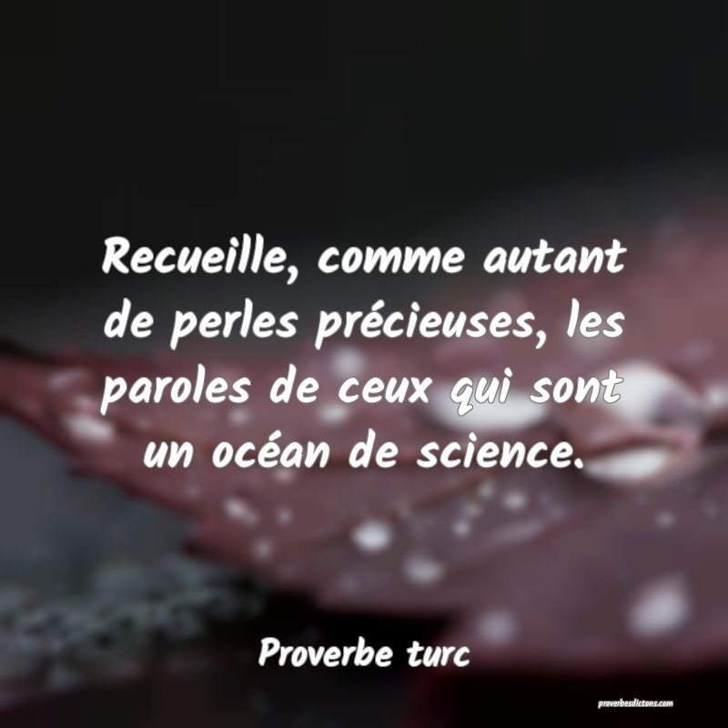 Recueille, comme autant de perles précieuses, les paroles de ceux qui sont un océan de science.