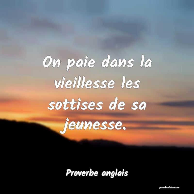 On paie dans la vieillesse les sottises de sa jeunesse.