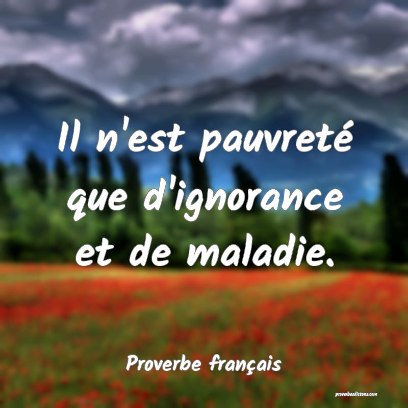 Il n'est pauvreté que d'ignorance et de maladie.