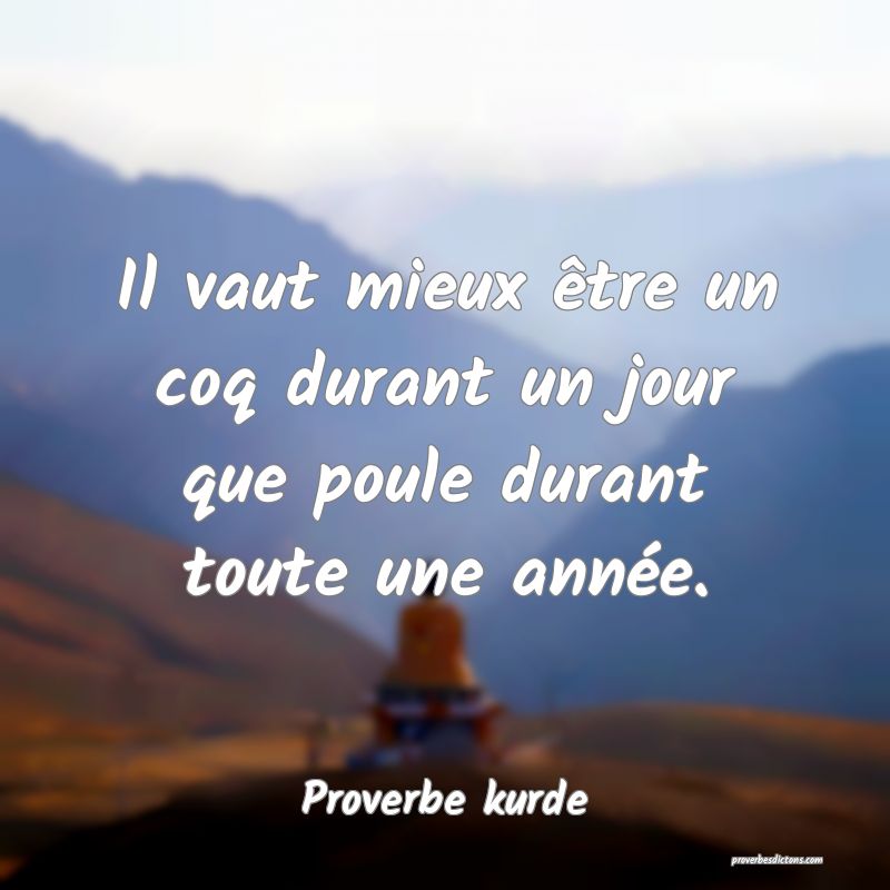 Il vaut mieux être un coq durant un jour que poule durant toute une année.