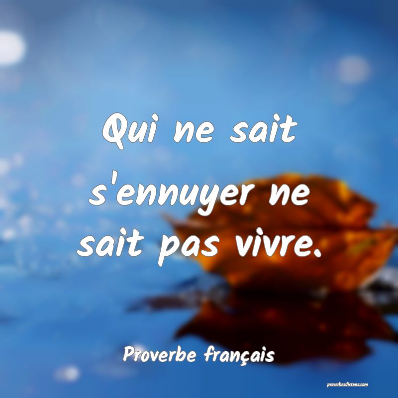 Qui ne sait s'ennuyer ne sait pas vivre.