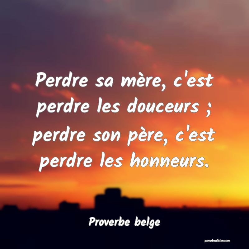 Perdre sa mère, c'est perdre les douceurs ; perdre son père, c'est perdre les honneurs.