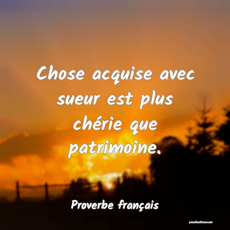 Chose acquise avec sueur est plus chérie que patrimoine.