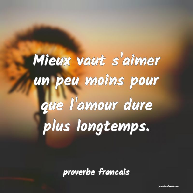  Mieux vaut s'aimer un peu moins pour que l'amour dure plus longtemps.