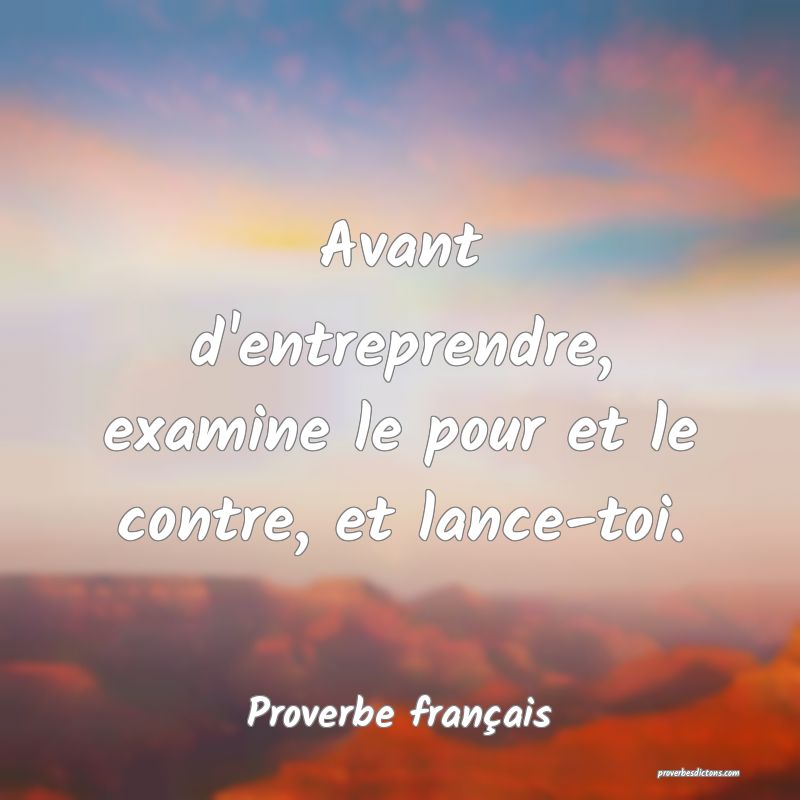 Avant d'entreprendre, examine le pour et le contre, et lance-toi.