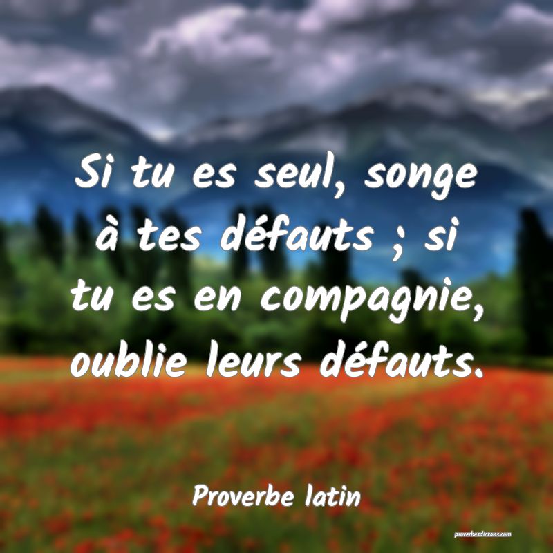 Si tu es seul, songe à tes défauts ; si tu es en compagnie, oublie leurs défauts.