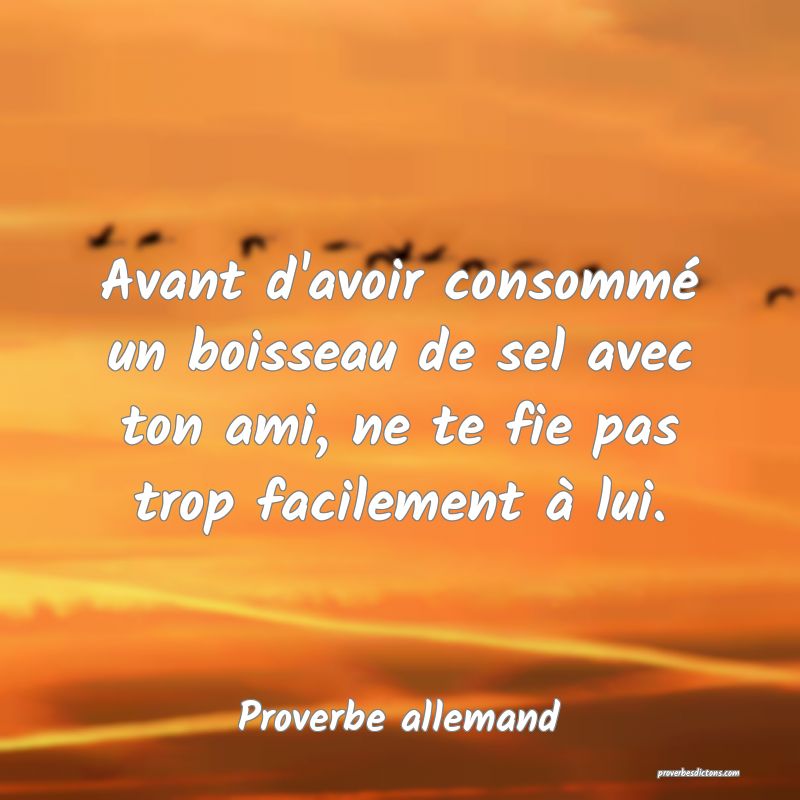 Avant d'avoir consommé un boisseau de sel avec ton ami, ne te fie pas trop facilement à lui.