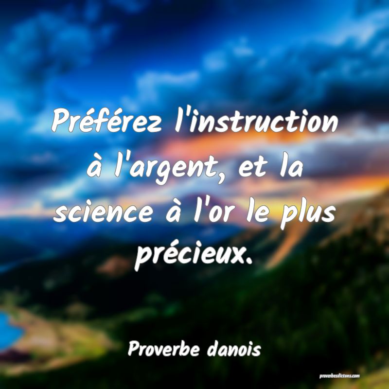 Préférez l'instruction à l'argent, et la science à l'or le plus précieux.