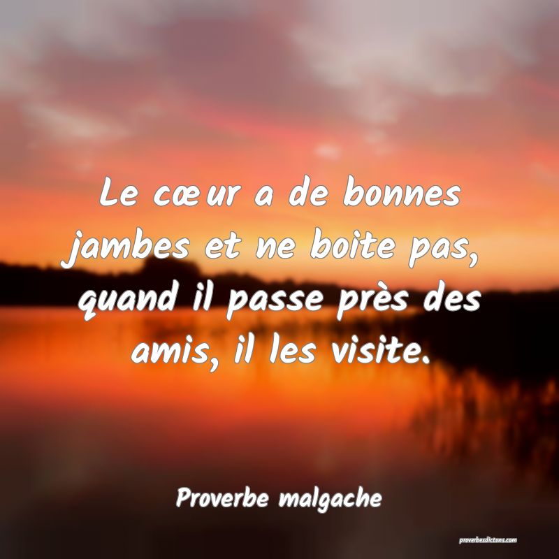 Le cœur a de bonnes jambes et ne boite pas, quand il passe près des amis, il les visite.
