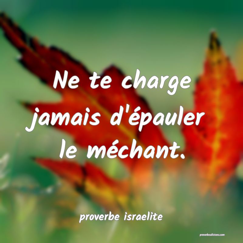  Ne te charge jamais d'épauler le méchant.