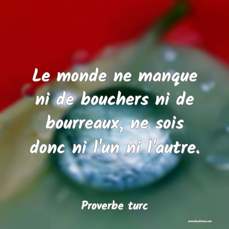 Le monde ne manque ni de bouchers ni de bourreaux, ne sois donc ni l'un ni l'autre.