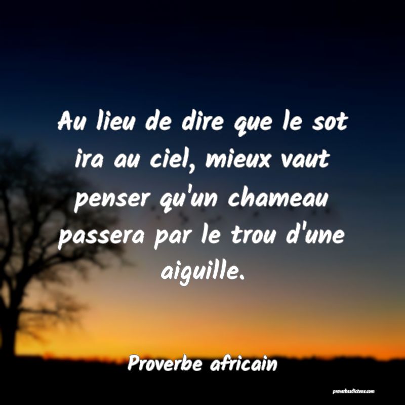 Au lieu de dire que le sot ira au ciel, mieux vaut penser qu'un chameau passera par le trou d'une aiguille.