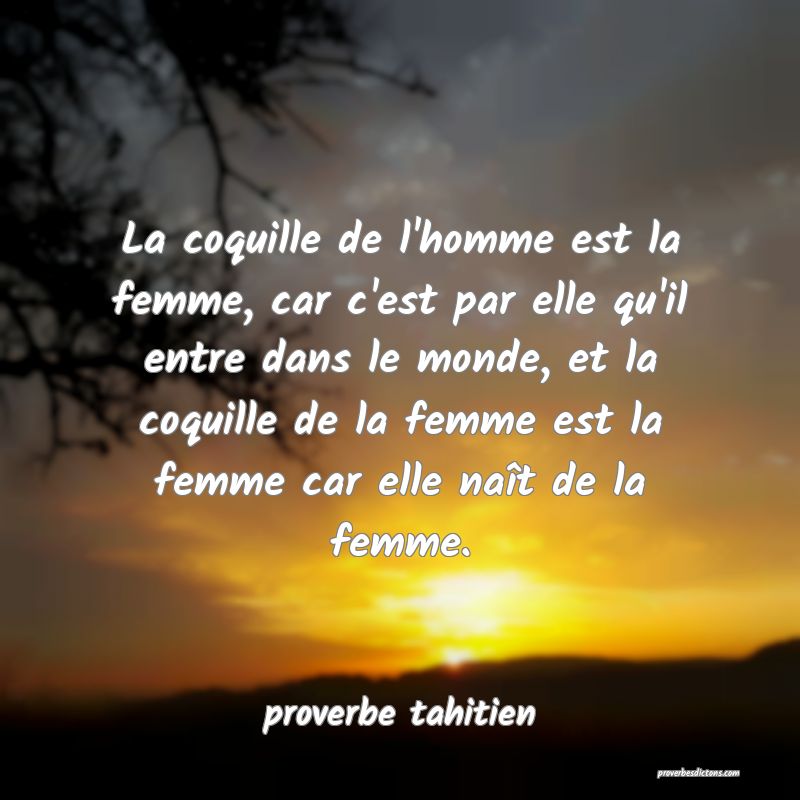 La coquille de l'homme est la femme, car c'est par elle qu'il entre dans le monde, et la coquille de la femme est la femme car elle naît de la femme.
