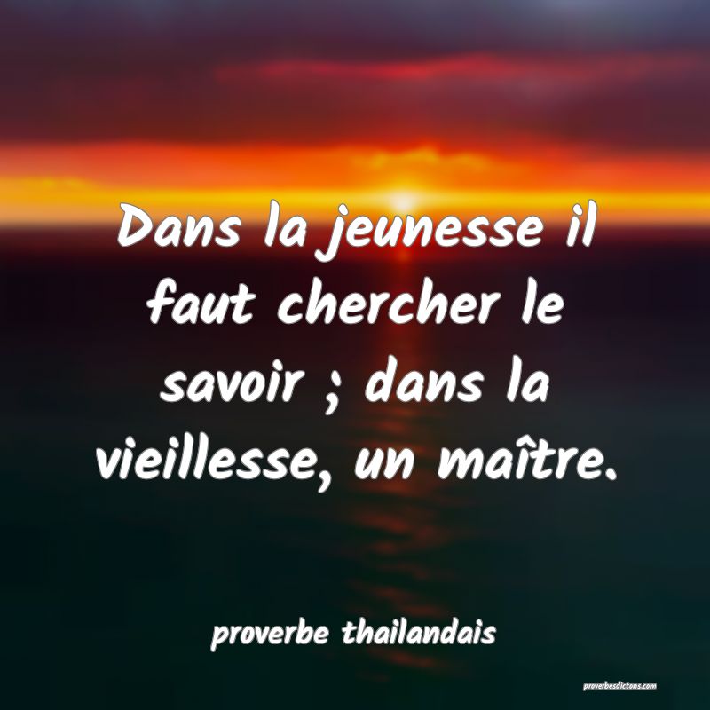 Dans la jeunesse il faut chercher le savoir ; dans la vieillesse, un maître. 
