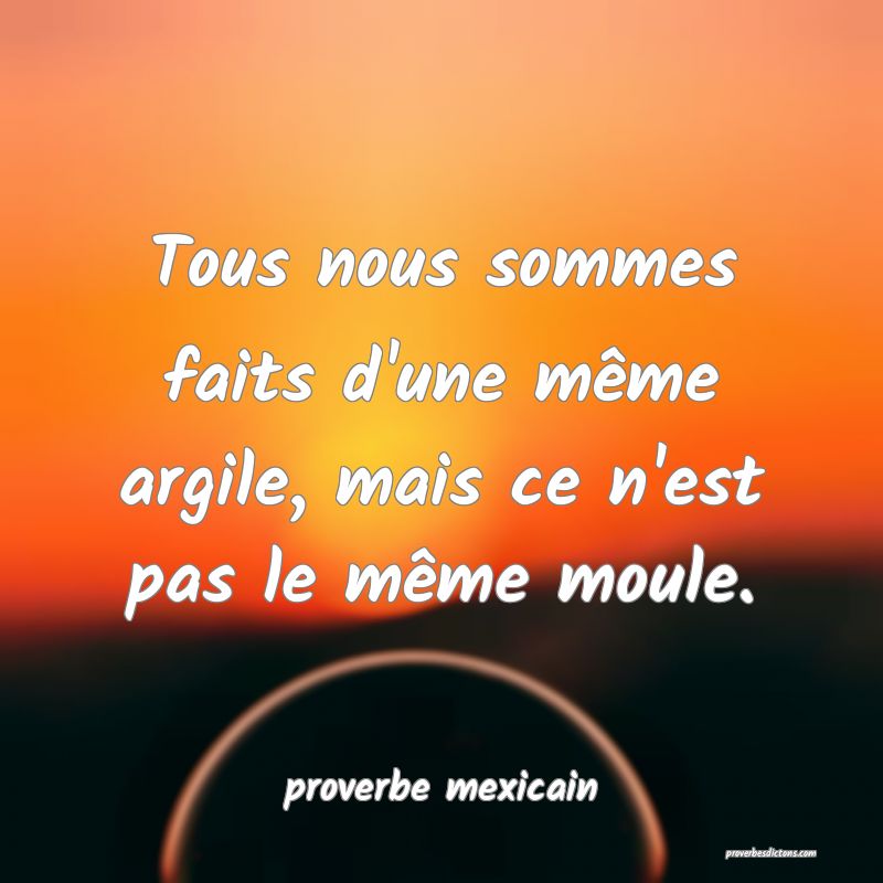  Tous nous sommes faits d'une même argile, mais ce n'est pas le même moule.