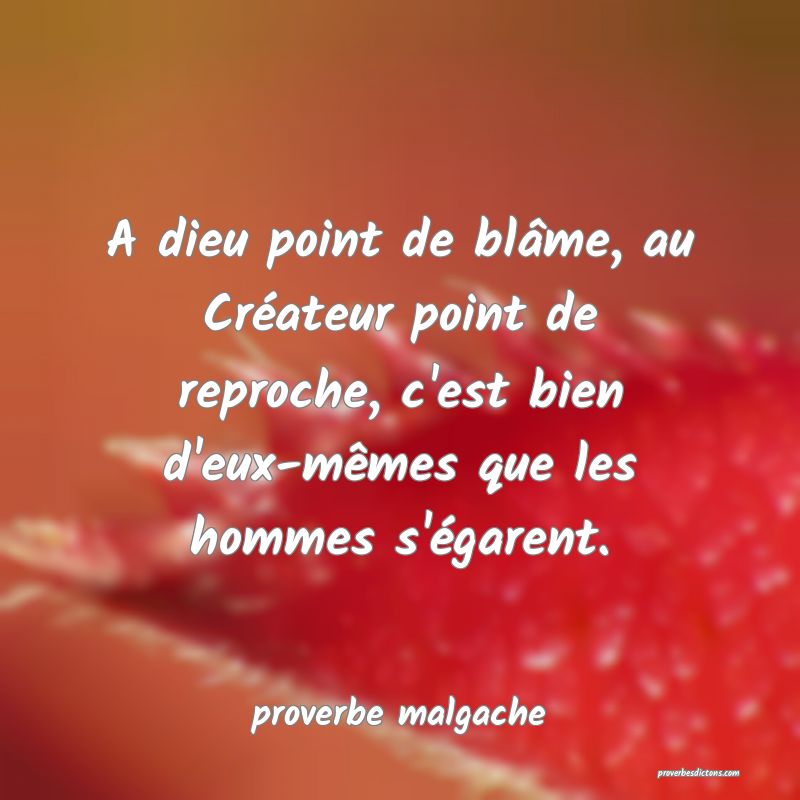  A dieu point de blâme, au Créateur point de reproche, c'est bien d'eux-mêmes que les hommes s'égarent. 