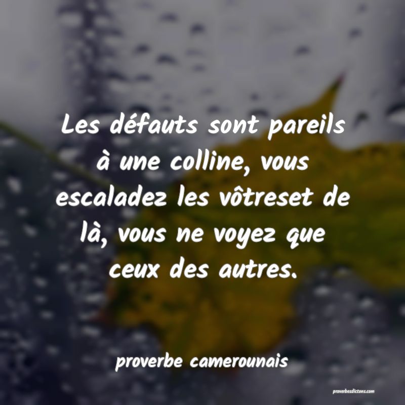  Les défauts sont pareils à une colline, vous escaladez les vôtreset de là, vous ne voyez que ceux des autres.