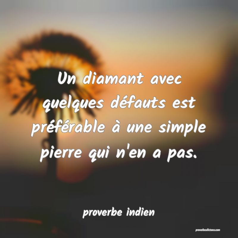  Un diamant avec quelques défauts est préférable à une simple pierre qui n'en a pas.