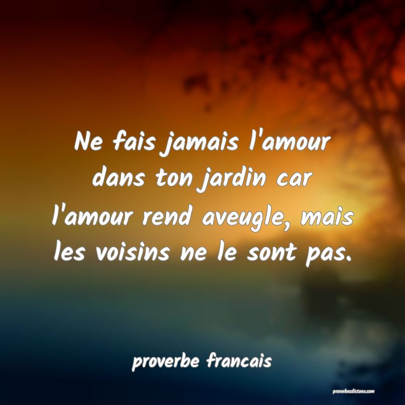  Ne fais jamais l'amour dans ton jardin car l'amour rend aveugle, mais les voisins ne le sont pas.