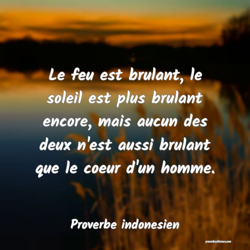  Le feu est brulant, le soleil est plus brulant encore, mais aucun des deux n'est aussi brulant que le coeur d'un homme.