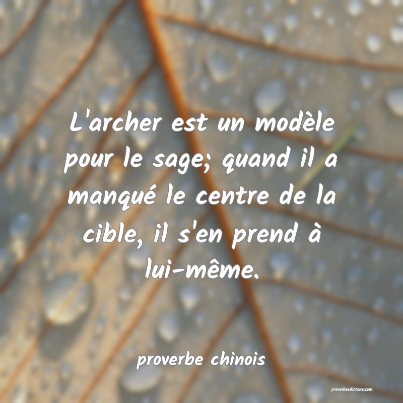  L'archer est un modèle pour le sage; quand il a manqué le centre de la cible, il s'en prend à lui-même.