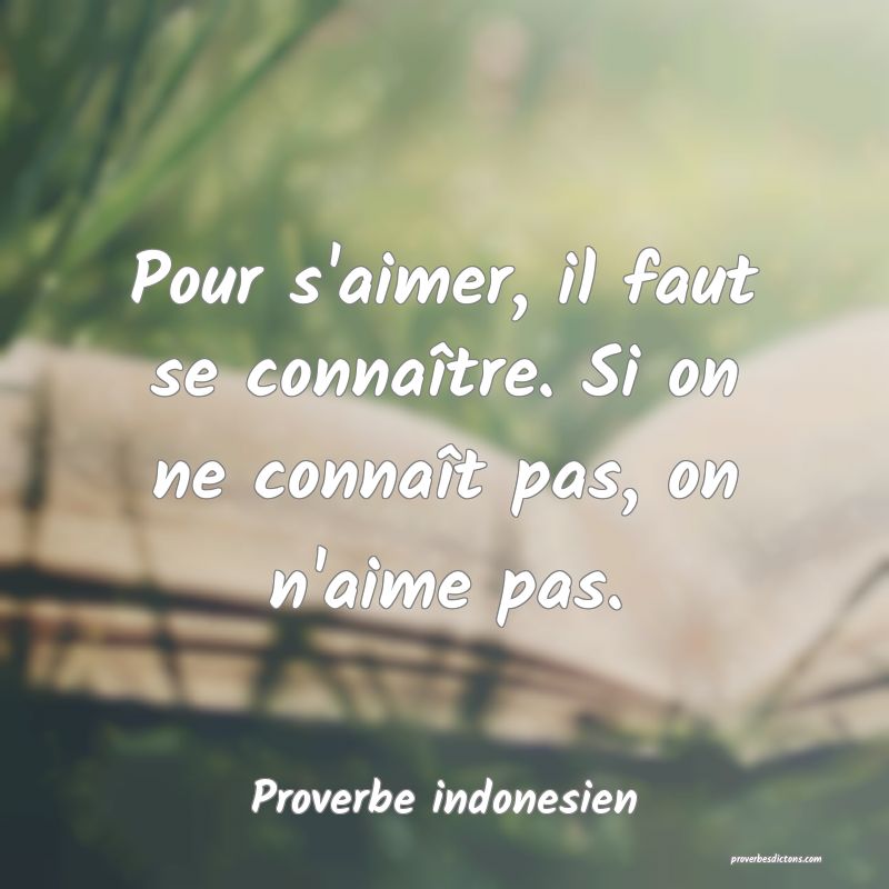  Pour s'aimer, il faut se connaître. Si on ne connaît pas, on n'aime pas.