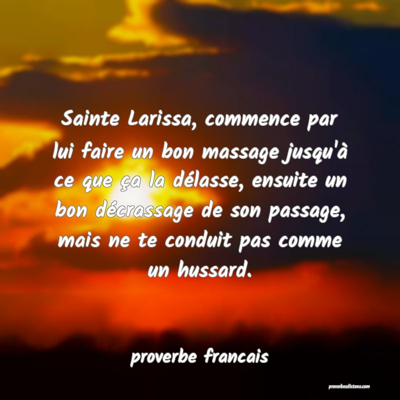 Sainte Larissa, commence par lui faire un bon massage jusqu'à ce que ça la délasse, ensuite un bon décrassage de son passage, mais ne te conduit pas comme un hussard.