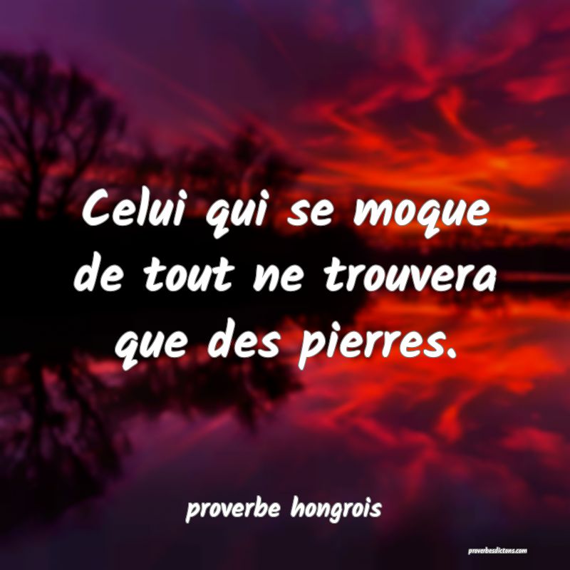  Celui qui se moque de tout ne trouvera que des pierres.