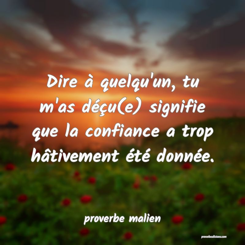  Dire à quelqu'un, tu m'as déçu(e) signifie que la confiance a trop hâtivement été donnée.
