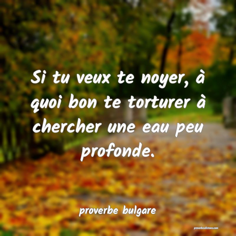  Si tu veux te noyer, à quoi bon te torturer à chercher une eau peu profonde.