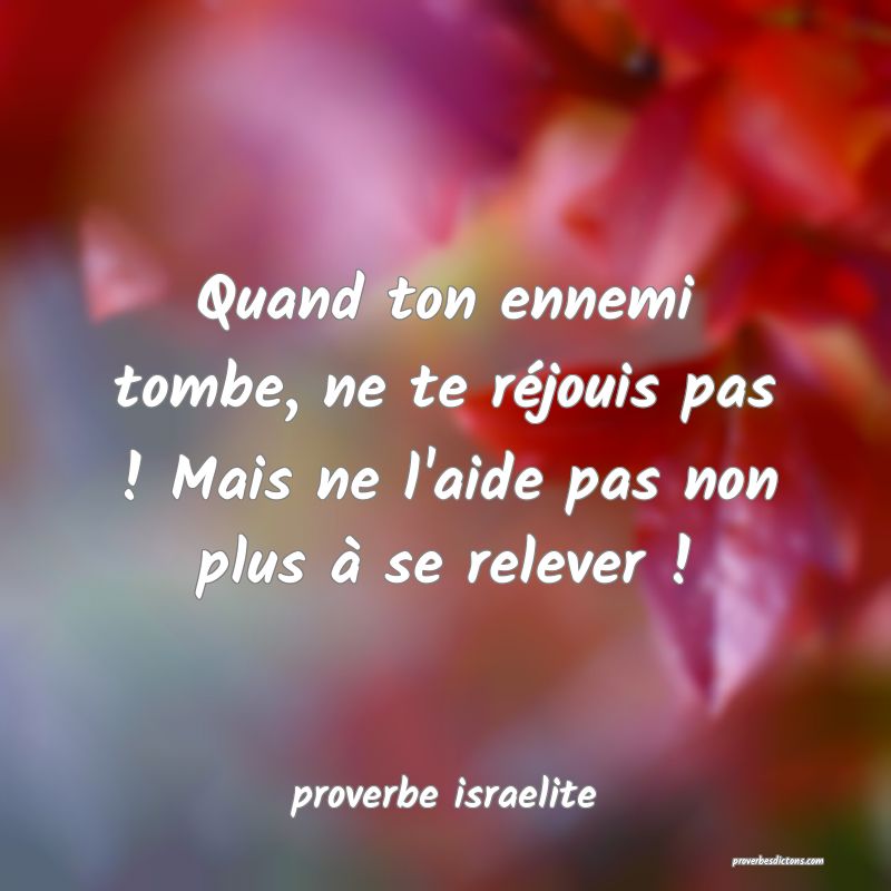 Quand ton ennemi tombe, ne te réjouis pas ! Mais ne l'aide pas non plus à se relever !
