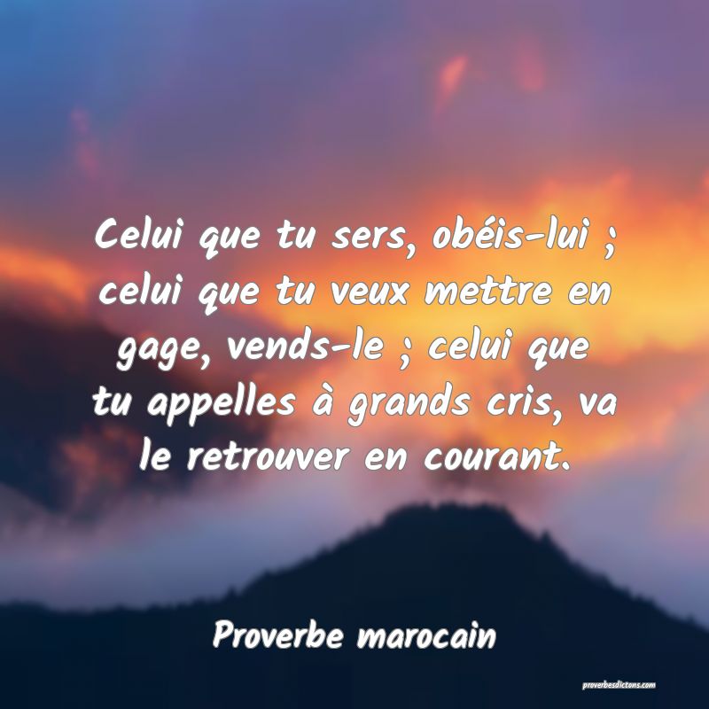  Celui que tu sers, obéis-lui ; celui que tu veux mettre en gage, vends-le ; celui que tu appelles à grands cris, va le retrouver en courant.