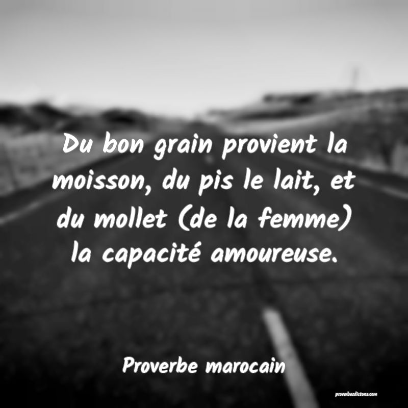  Du bon grain provient la moisson, du pis le lait, et du mollet (de la femme) la capacité amoureuse.