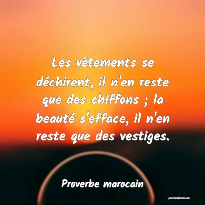  Les vêtements se déchirent, il n'en reste que des chiffons ; la beauté s'efface, il n'en reste que des vestiges.