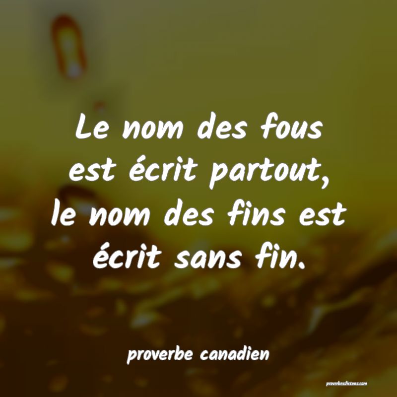  Le nom des fous est écrit partout, le nom des fins est écrit sans fin.
