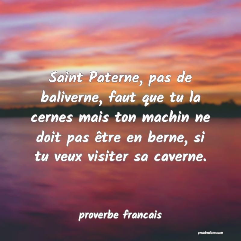  Saint Paterne, pas de baliverne, faut que tu la cernes mais ton machin ne doit pas être en berne, si tu veux visiter sa caverne.