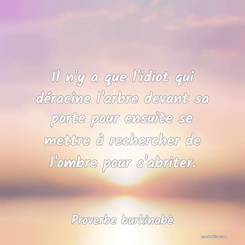  Il n'y a que l'idiot qui déracine l'arbre devant sa porte pour ensuite se mettre à rechercher de l'ombre pour s'abriter.