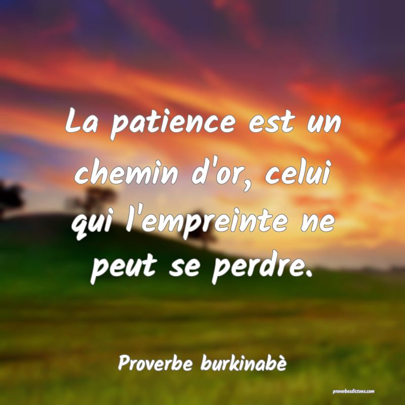  La patience est un chemin d'or, celui qui l'empreinte ne peut se perdre.