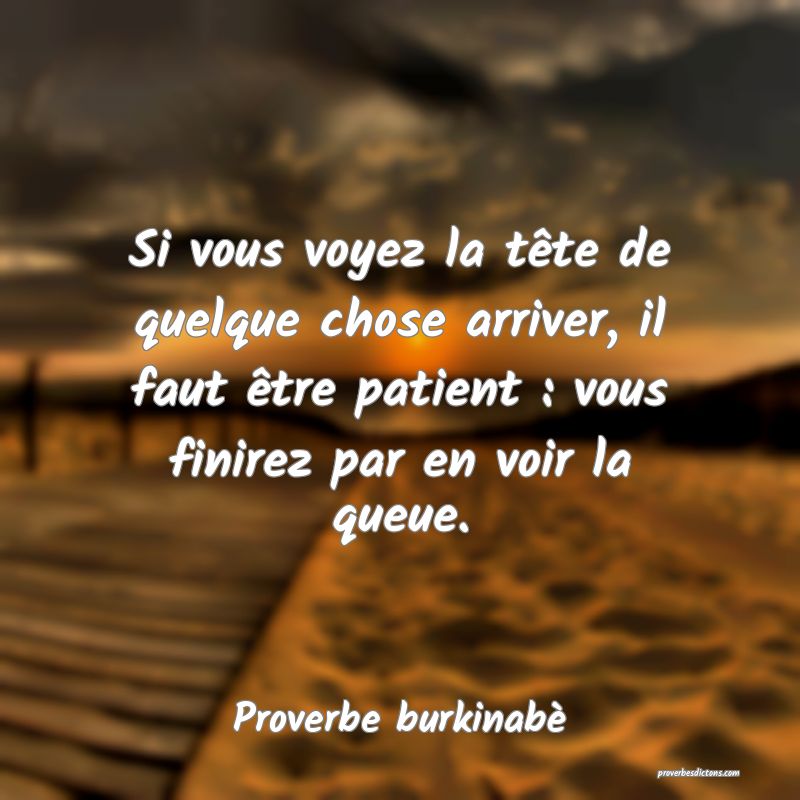  Si vous voyez la tête de quelque chose arriver, il faut être patient : vous finirez par en voir la queue.