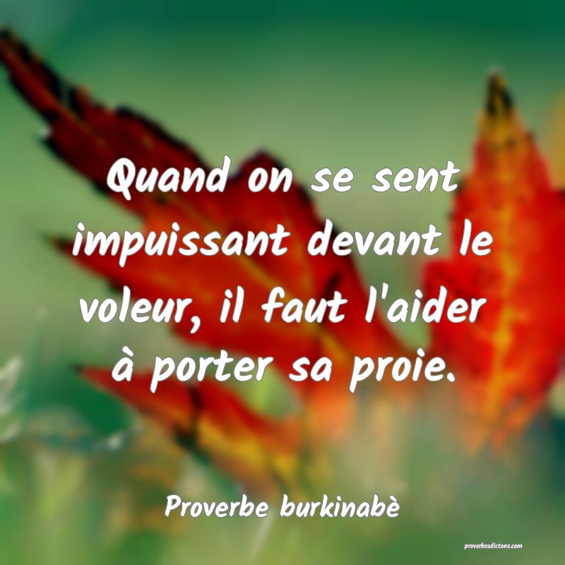 Quand on se sent impuissant devant le voleur, il faut l'aider à porter sa proie.