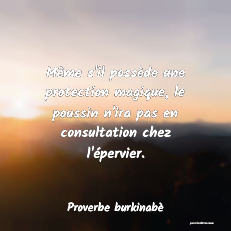  Même s'il possède une protection magique, le poussin n'ira pas en consultation chez l'épervier.