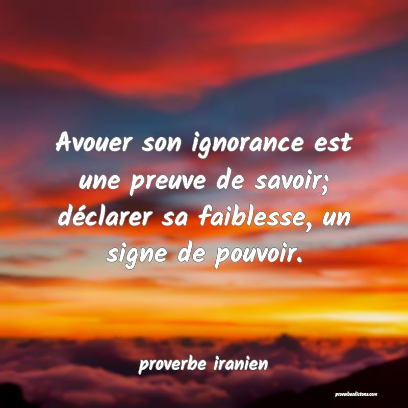 Avouer son ignorance est une preuve de savoir; déclarer sa faiblesse, un signe de pouvoir.